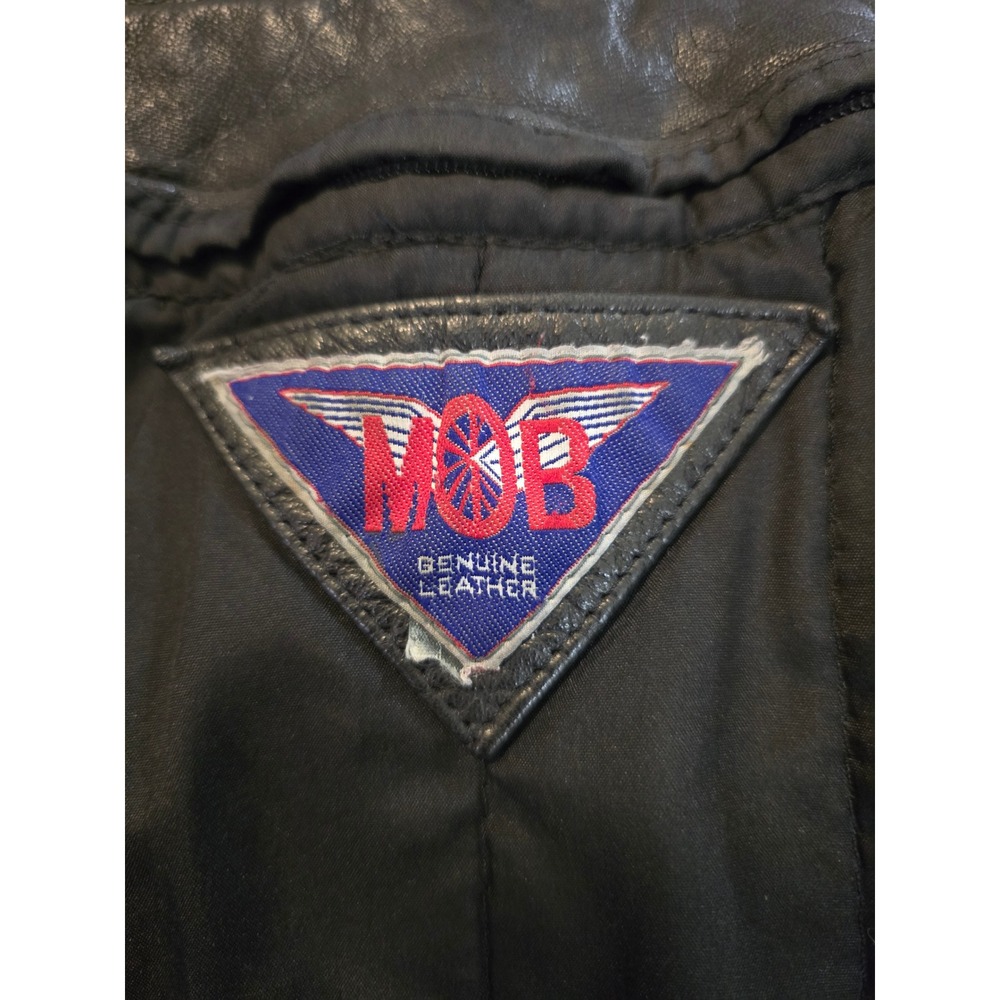 Vintage MOB 5XL Black Leather Motorcycle Biker Jacket Belted Lace Heavyweight - Picture 13 of 15